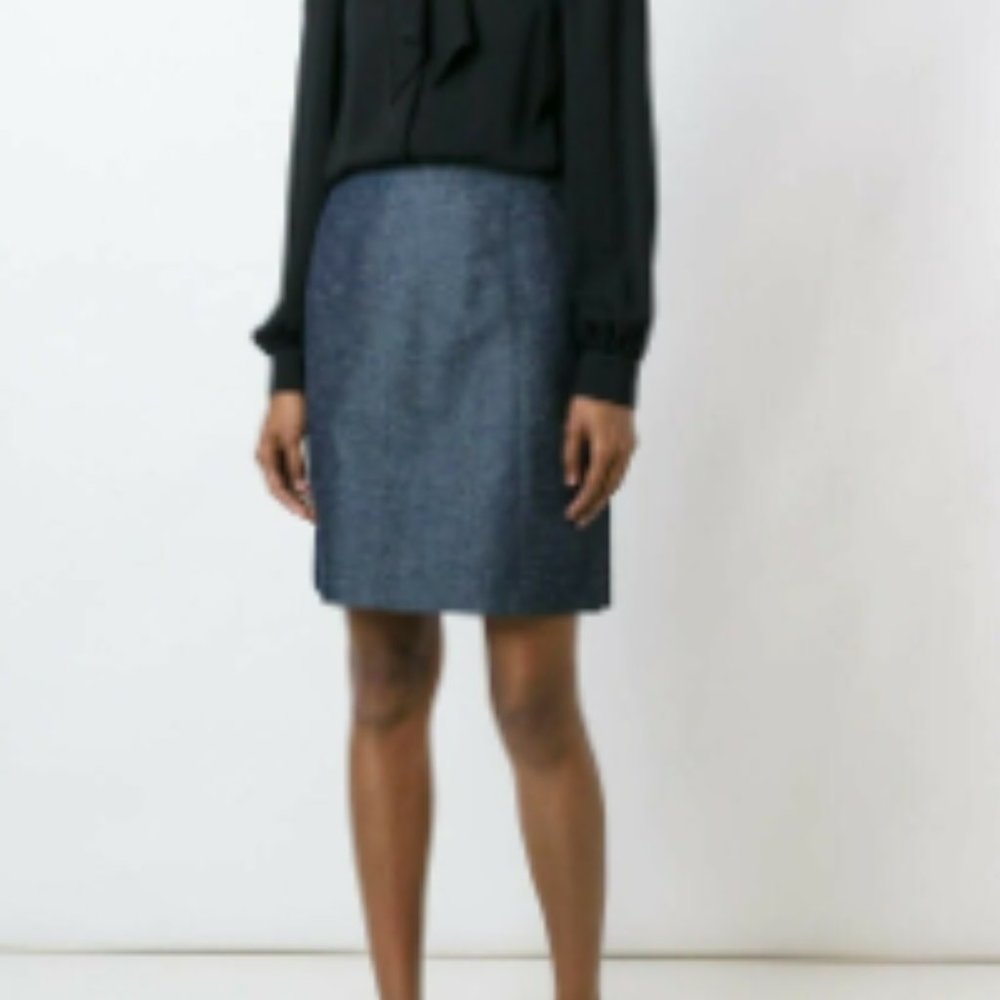 CHANEL IDENTIFICATION Y2K Straight Pencil Dark Blue Cotton Skirt (Fits like a 4)